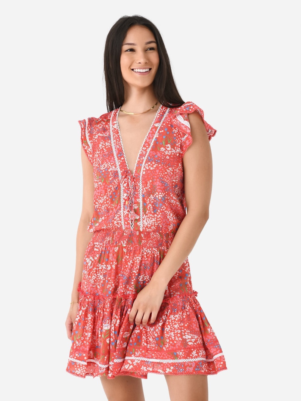 Poupette St Barth Anais Mini Dress Coral Floral Size Medium